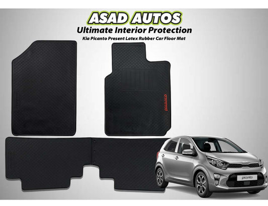 Kia Picanto 2019-present latex rubber car floor mats, designed for custom fit, superior durability, and all-weather protection, keeping your car interior clean and stylish.