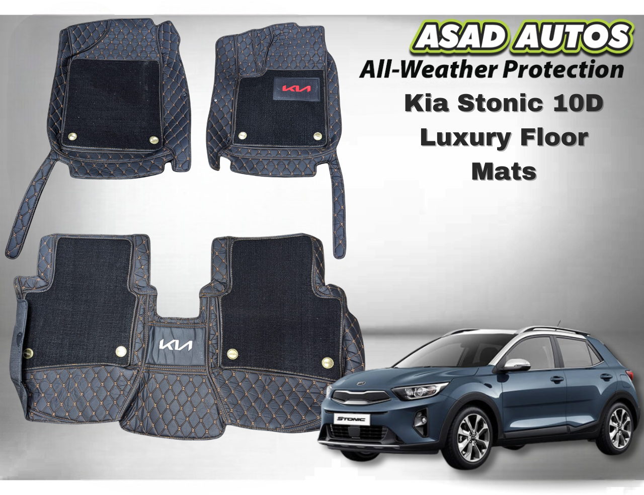 Kia Stonic 10D Luxury Floor Mats (2021–2025) – Premium All-Weather Protection