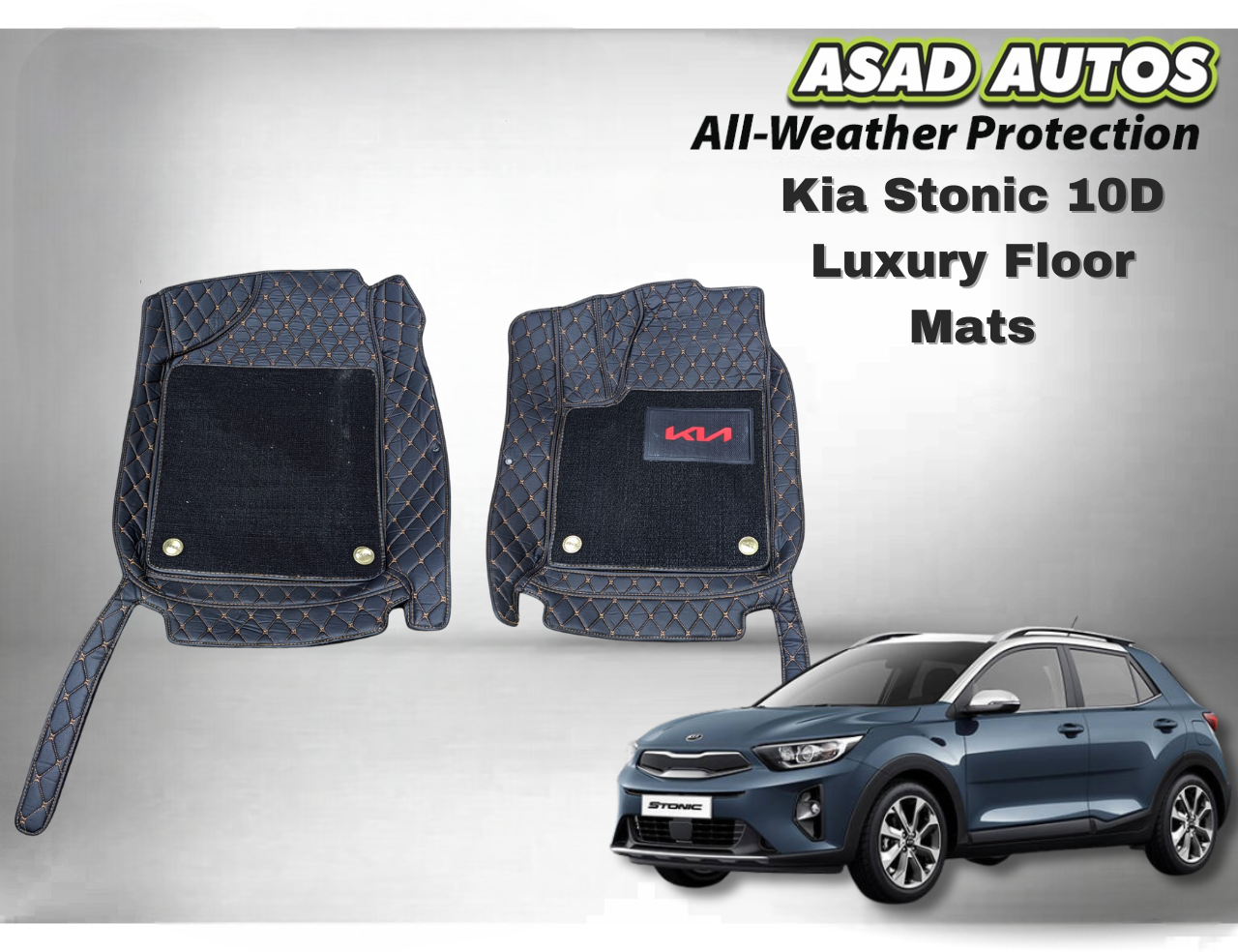 Kia Stonic 10D Luxury Floor Mats (2021–2025) – Premium All-Weather Protection