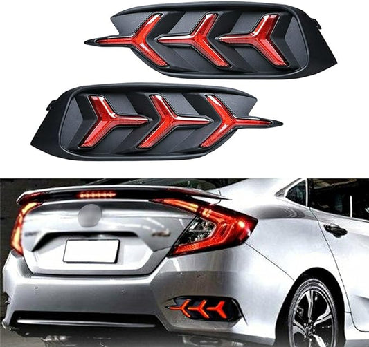 LED Rear Bumper Tail Lights (Reflectors) for Honda Civic Sedan 10th Gen (2016-2021), designed for style and increased visibility.