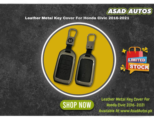 Leather Metal Key Cover For Honda Civic 2016-2021 – Premium Smart Key Protection