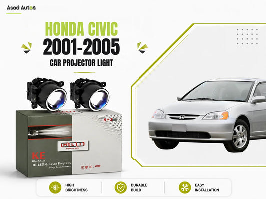 MLI Car Fog Lamp Projector Lights BI LED Lens for Honda Civic 2001-2005, providing brighter illumination and a modern look for improved safety and aesthetics.
