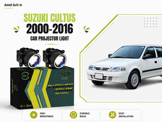 MLI Car Fog Lamp Projector Lights with BI LED lens for Suzuki Old Cultus 2000-2016 Hatchback, offering superior visibility, energy efficiency, and a sleek design.