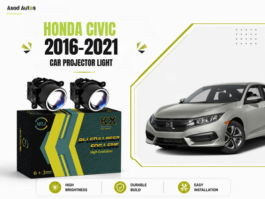 MLI Car Projector Fog Lights with BI LED lens for Honda Civic 2016-2021 Sedan, offering enhanced brightness and a sleek, modern design