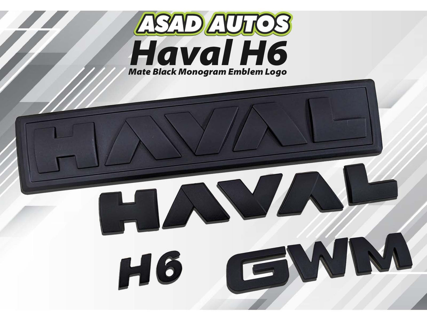 "Matte Black Monogram Emblem for Haval H6 – Front Grille View"