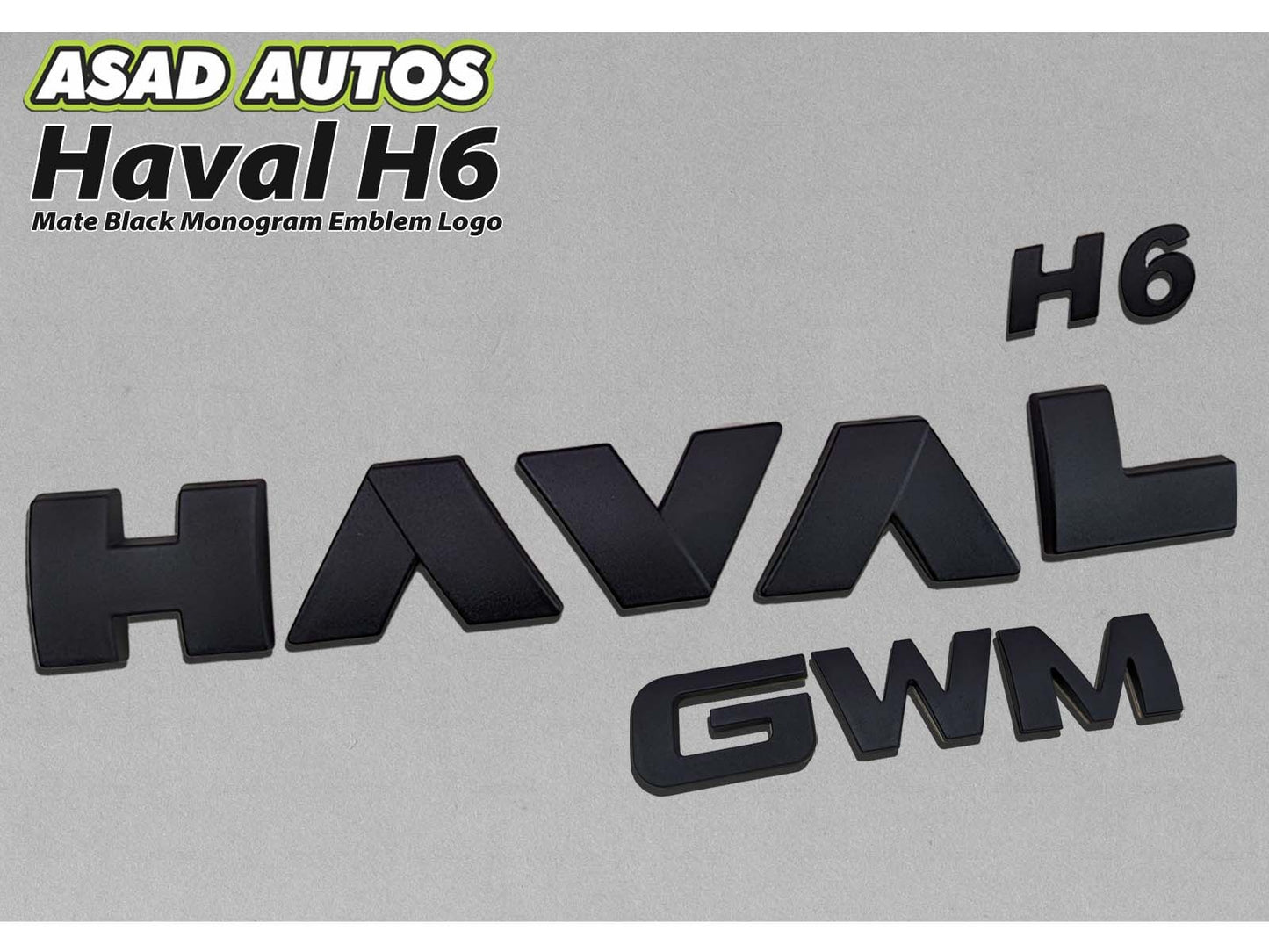 "Matte Black Monogram Emblem for Haval H6 – Front Grille View"