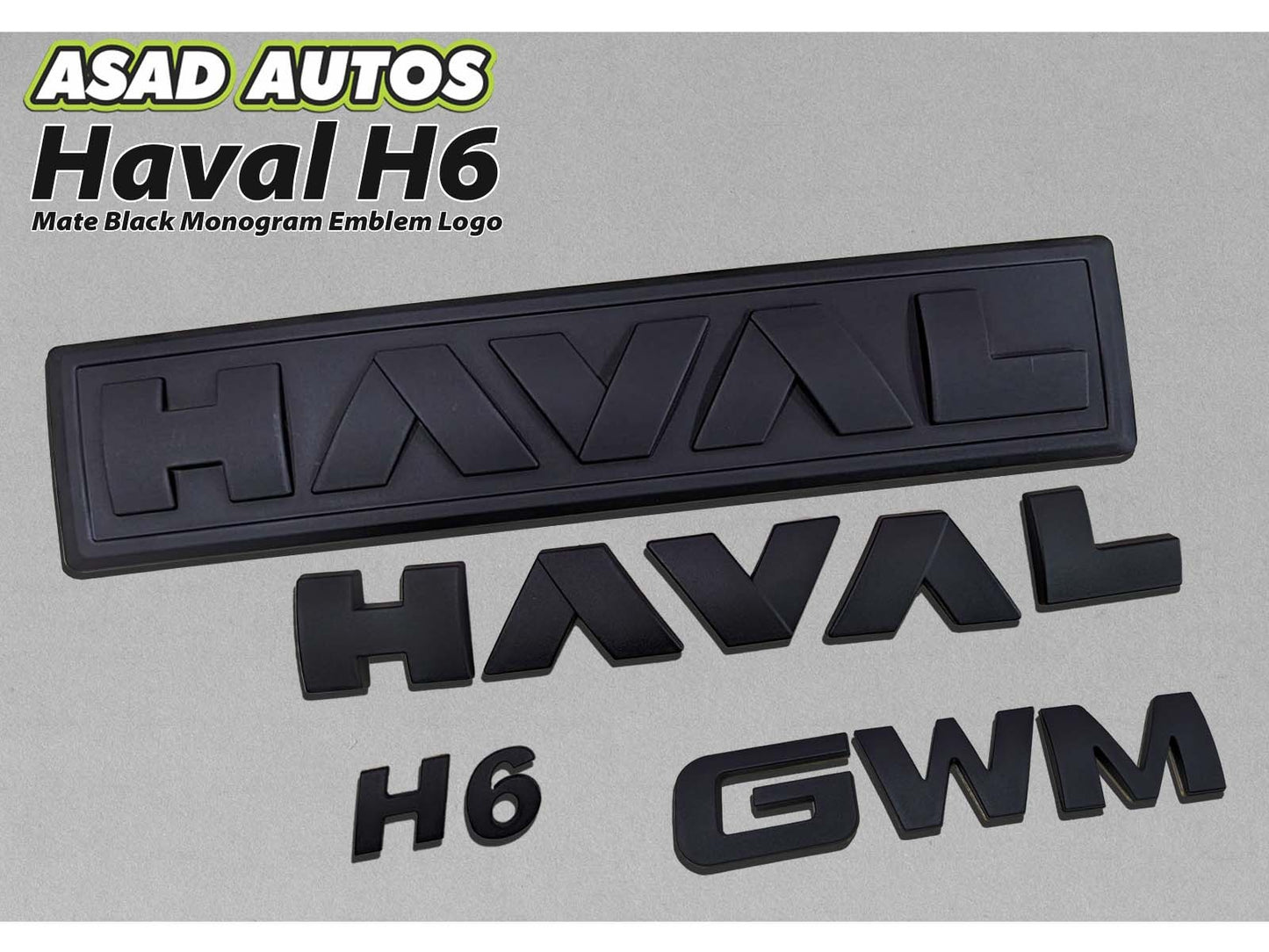 "Matte Black Monogram Emblem for Haval H6 – Front Grille View"