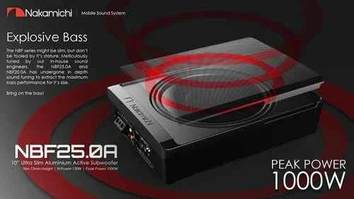 Nakamichi NBF25.0A 10″ Full Aluminium Active Underseat Subwoofer – 1000W Peak Power