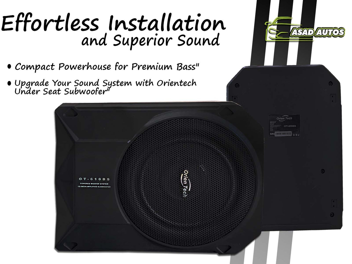 Orientech OT-USW12 Under Seat Subwoofer – Compact Bass Enhancement for Your Vehicle
