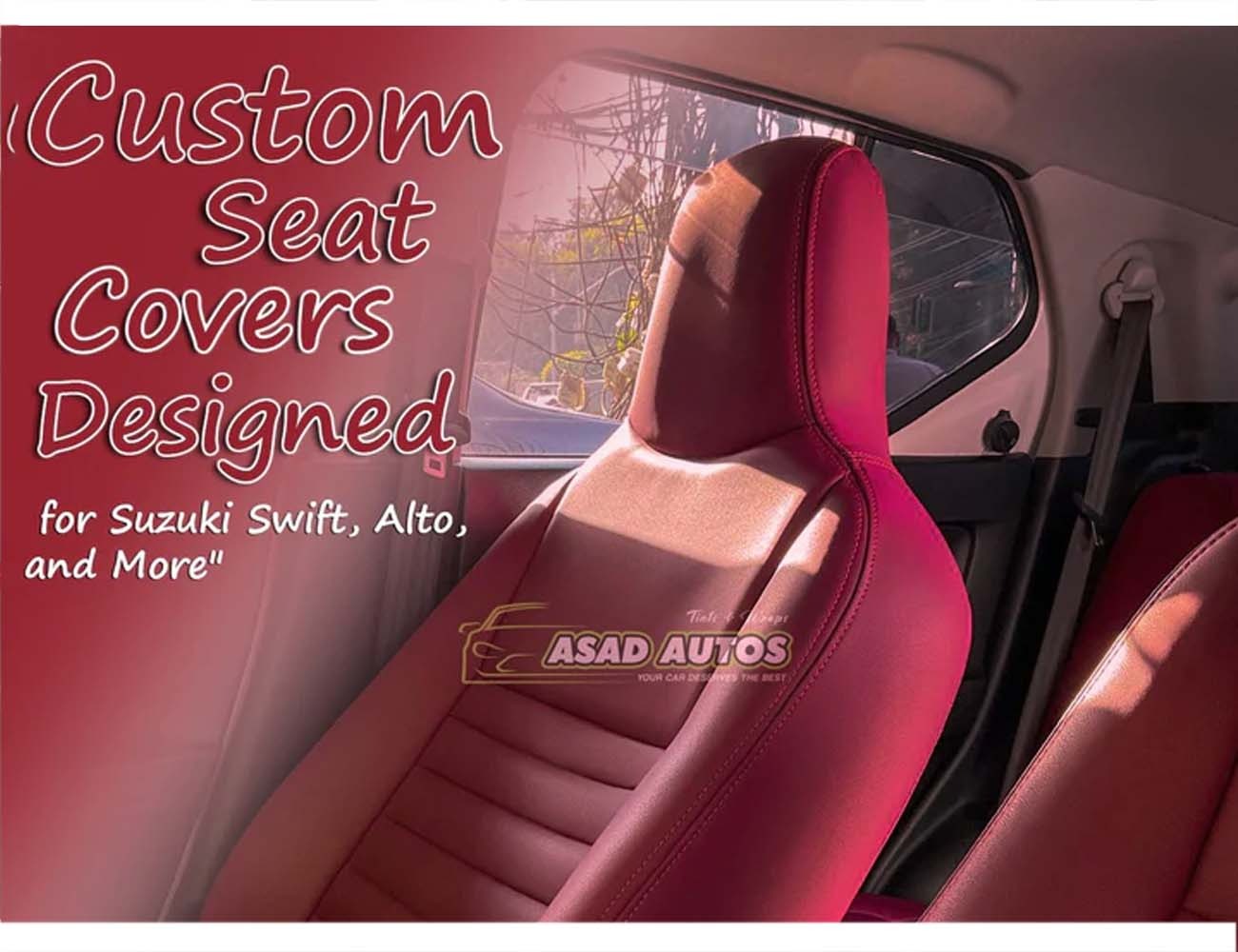 Premium Seat Covers for Suzuki Alto and Suzuki Swift, offering stylish protection, durability, and a custom fit for enhanced interior comfort and aesthetics.