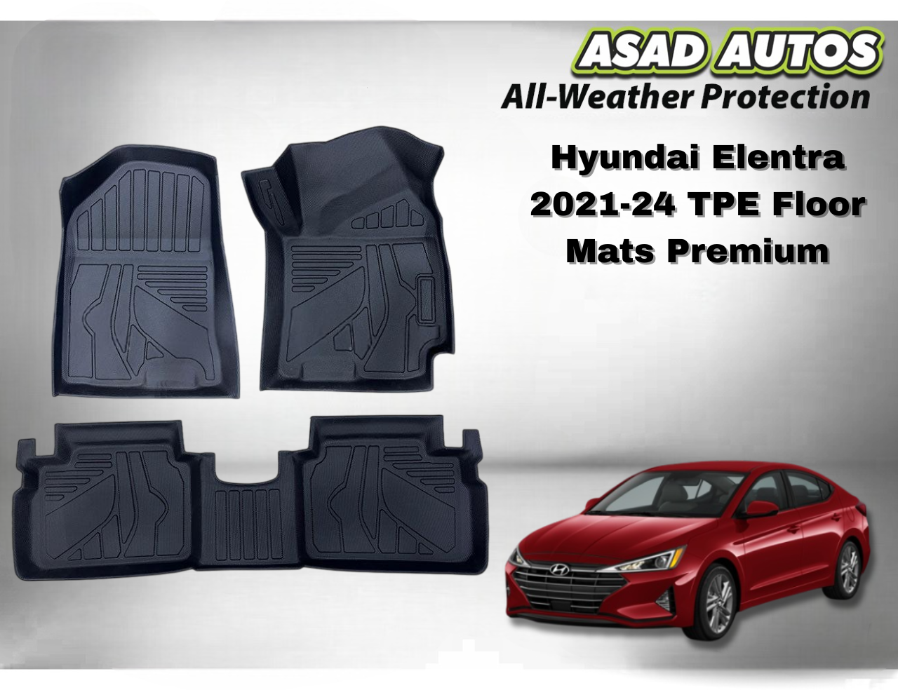 Hyundai Elantra 2021-2024 TPE Floor Mats – Premium All-Weather Custom Fit Car Mats