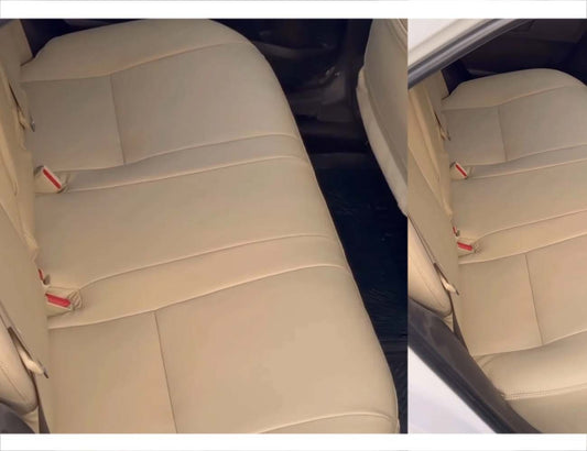 Premium bespoke beige seat covers for Toyota Corolla Grande GLI/Altis, providing a luxurious and custom-fit upgrade for your car’s interior.