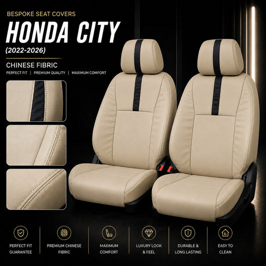 Premium bespoke seat cover made from high-quality Chinese automotive upholstery material for Honda City 2022–2026
