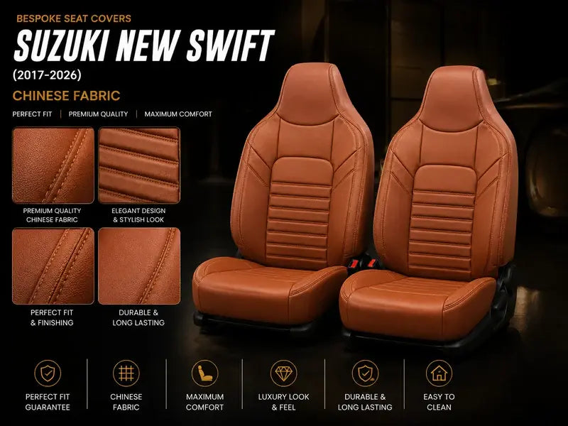 Premium bespoke seat cover made from high-quality Chinese automotive upholstery material for Suzuki New Swift 2017–2026