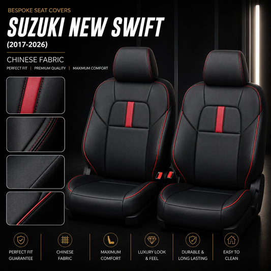 Premium bespoke seat cover made from high-quality Chinese automotive upholstery material for Suzuki New Swift 2017–2026,
