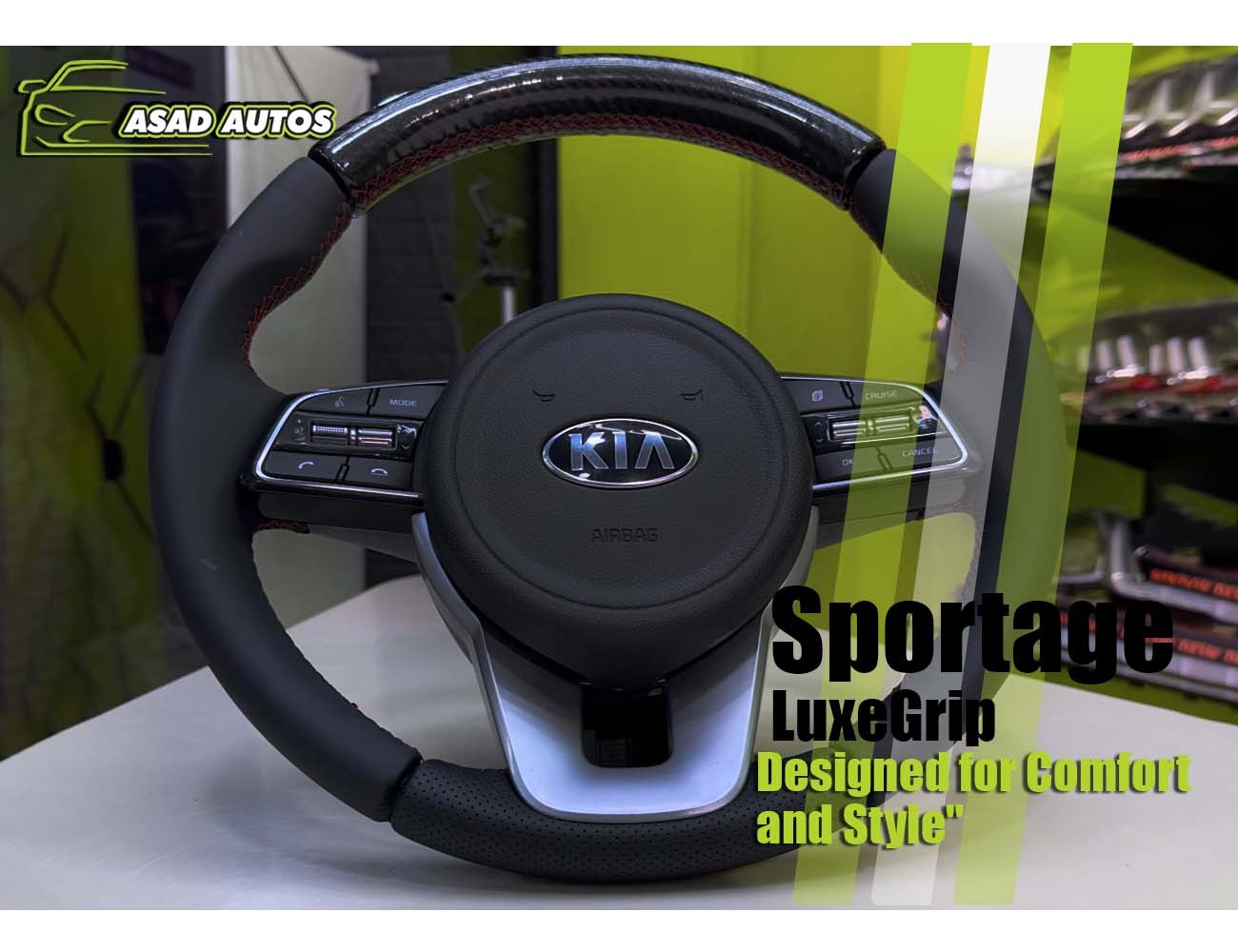 Premium bespoke steering cover in carbon fiber for Kia Sportage