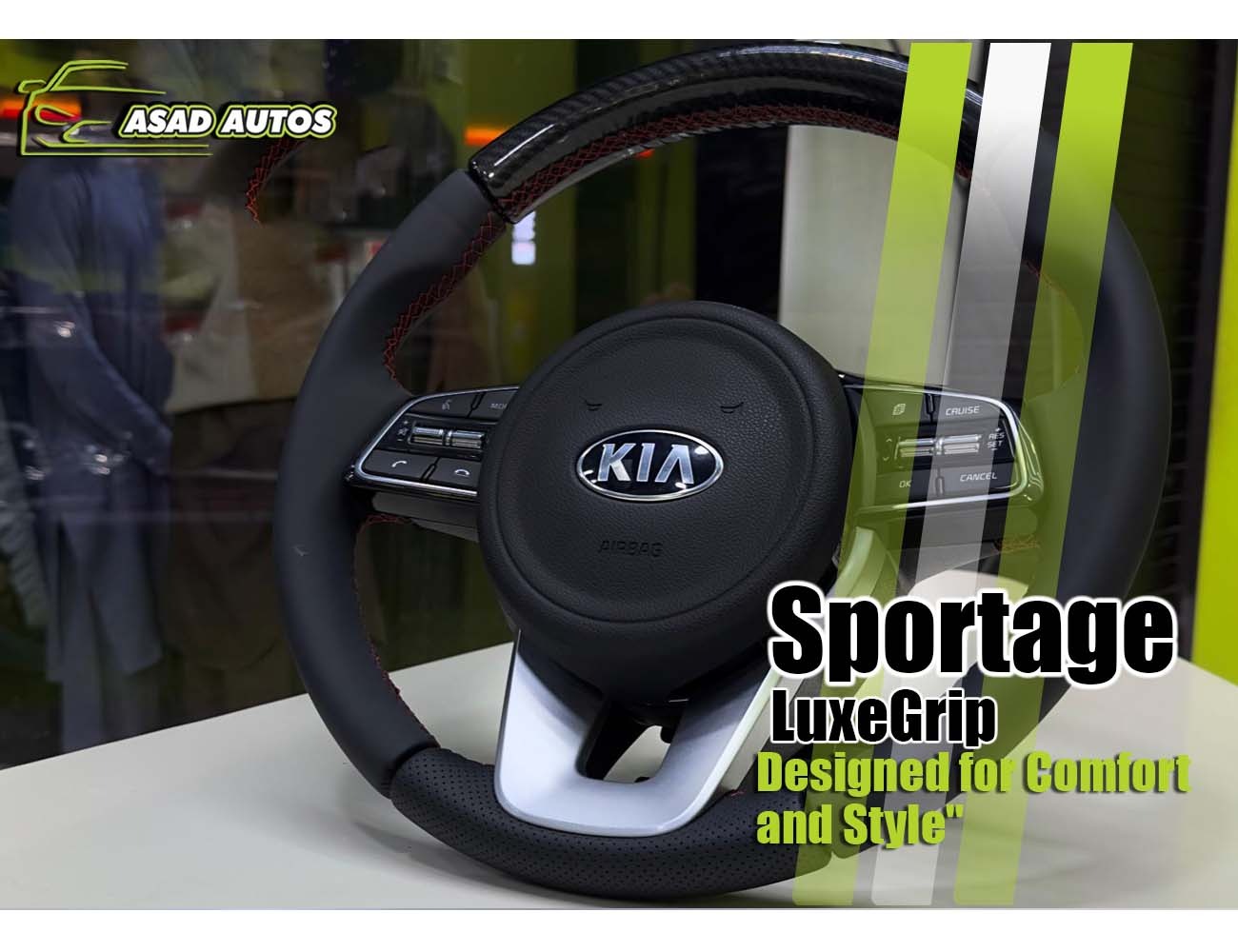 Premium bespoke steering cover in carbon fiber for Kia Sportage