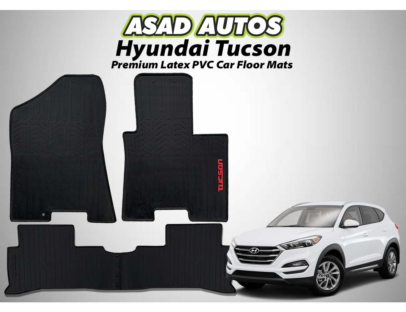 Premium latex PVC car floor mats for Hyundai Tucson, offering a custom fit, waterproof protection, non-slip surface, and all-weather durability