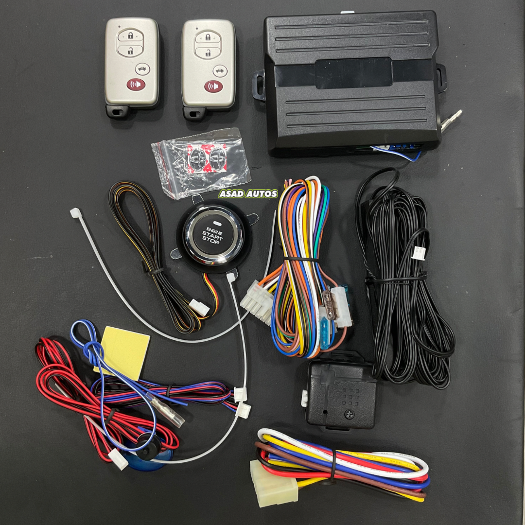 Push start kit and keyless entry PKE car alarm system for secure and convenient vehicle access.