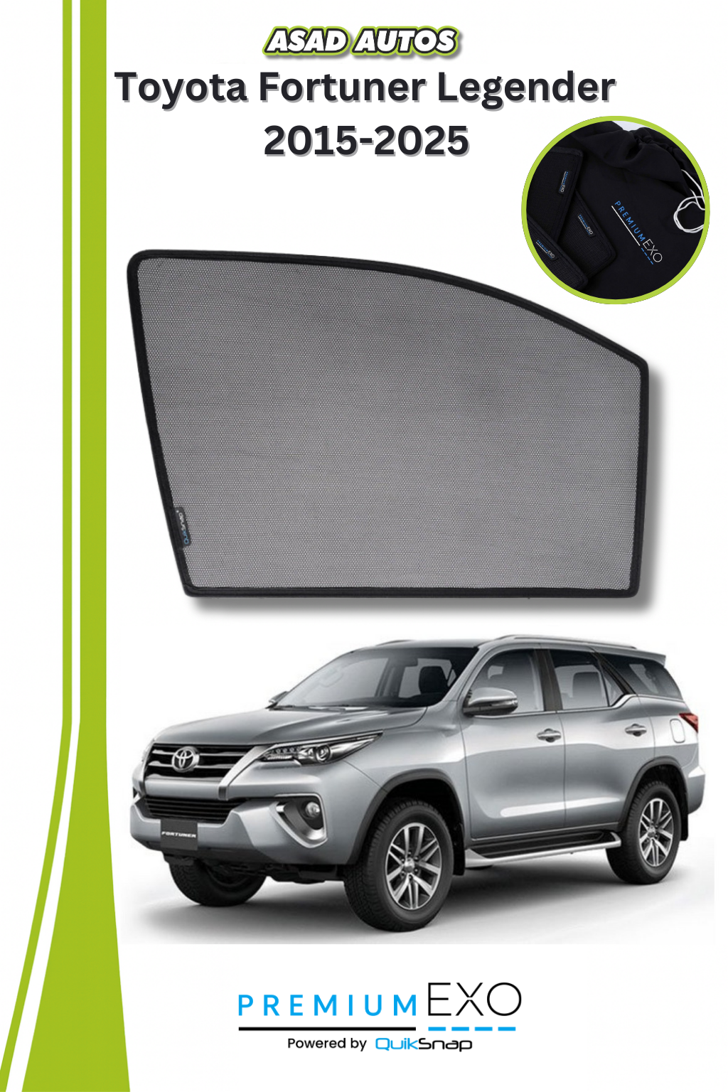 QS Custom Window Sun Shades Car Pardy for Toyota Fortuner Legender 2015-2025 – UV Protection & Stylish Fit