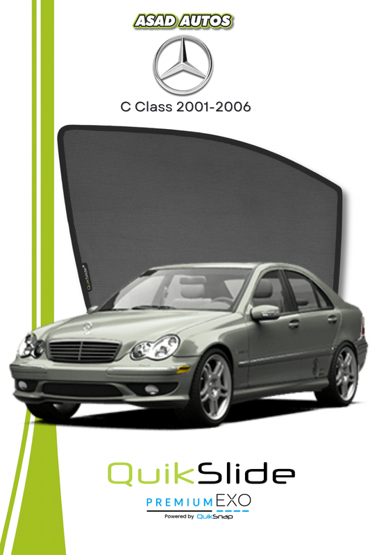 QS | QuikSlide | Quik Snap Window Sun Shades (Car Pardy) For Mercedes C Class 2001-2006 VIP Sedan