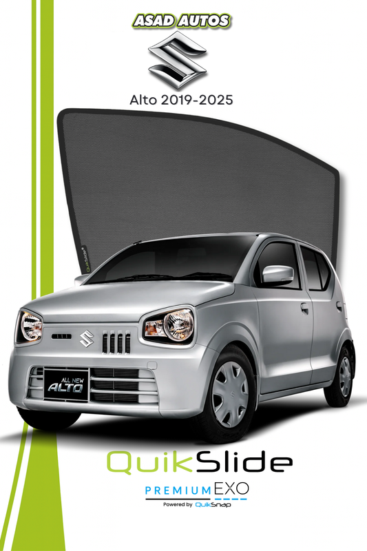 QS | QuikSlide | Quik Snap Window Sun Shades by Car Pardy for Suzuki Alto Hatchback 2019-2024 – UV Protection and Privacy