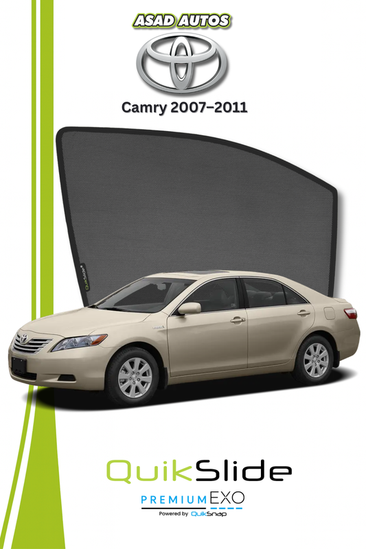 QS | QuikSlide Sun Shades (Car Pardy) for Toyota Camry 2007–2011 – Custom Fit UV Protection Window Covers