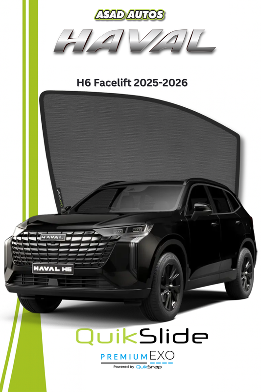 QS | QuikSlide Window Sun Shades (Car Pardy) for Haval H6 Facelift 2025 – Premium UV & Heat Protection