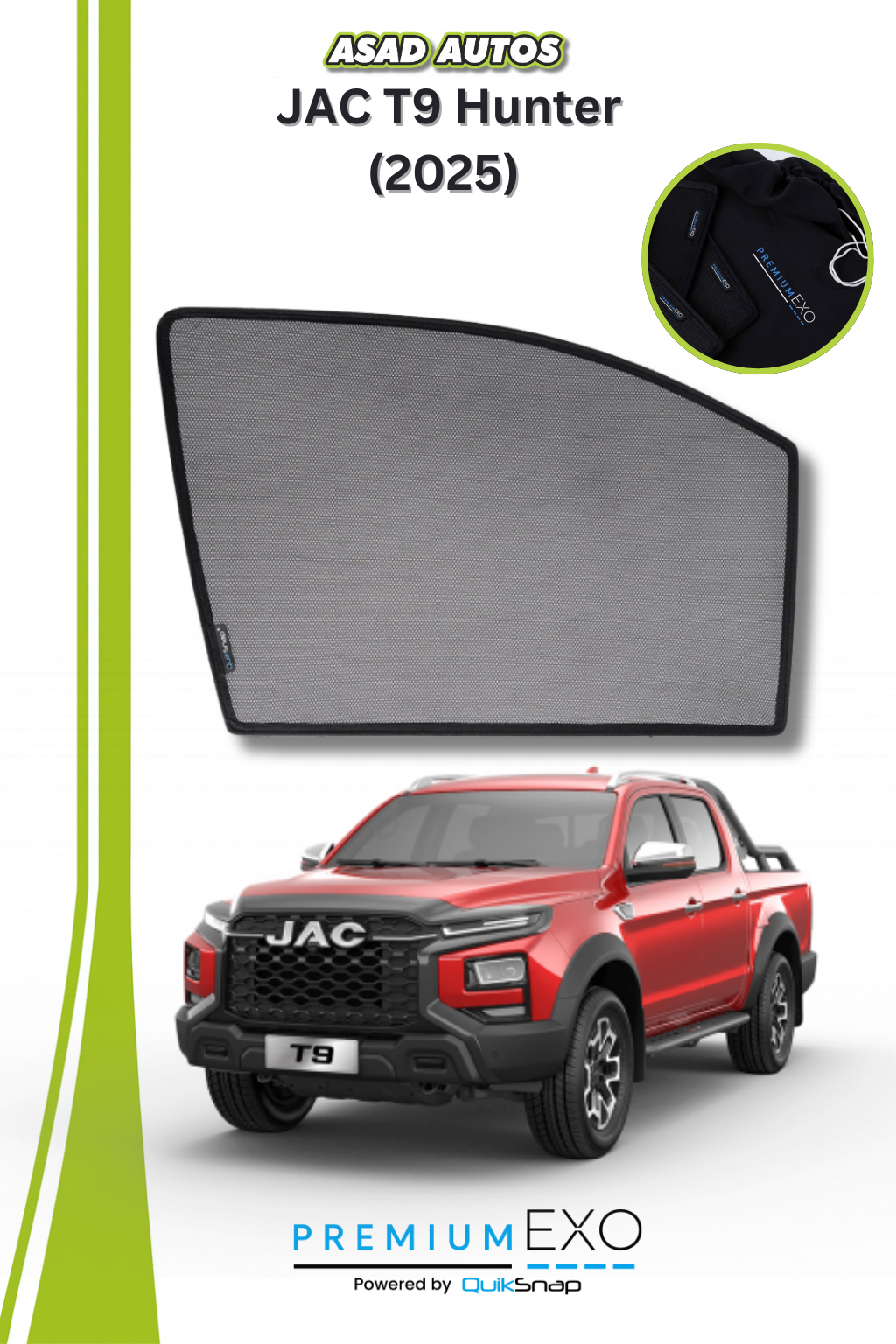 QS Sun Shades (Car Pardy) for JAC T9 Hunter – Custom Fit UV Protection & Enhanced Privacy