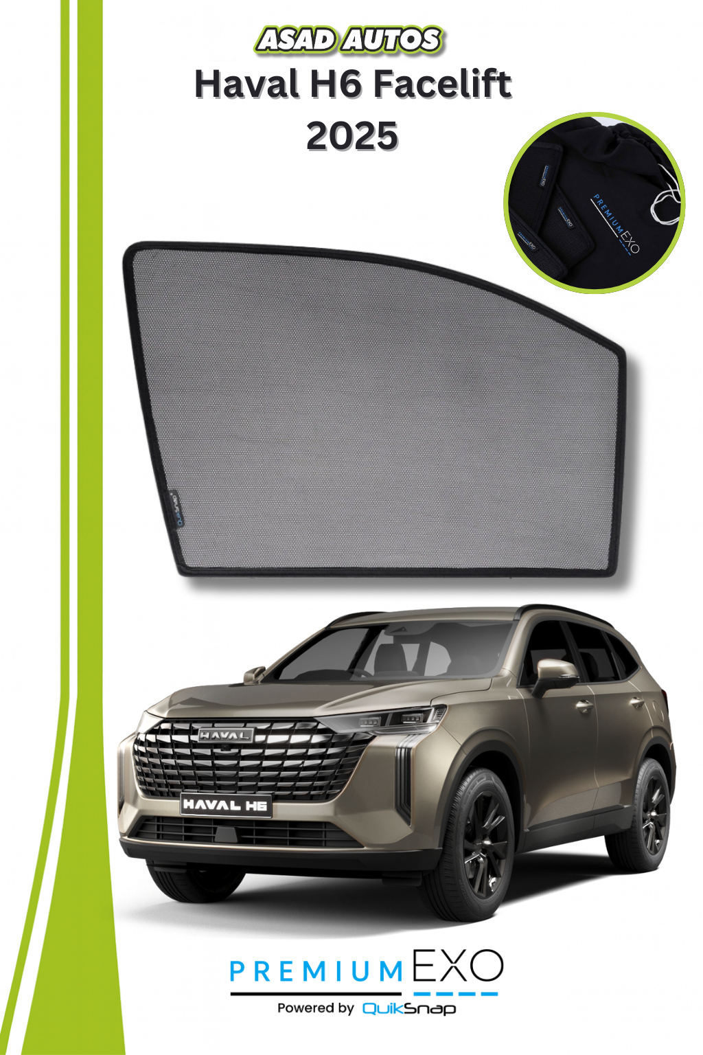 QS Window Sun Shades (Car Pardy) for Haval H6 Facelift 2025 – Premium UV & Heat Protection