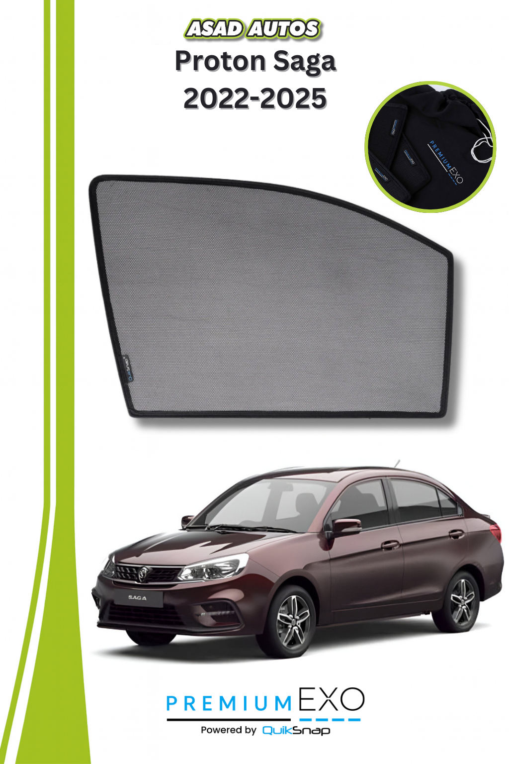QS Window Sun Shades Car Pardy for Proton Saga 2022–2025 Sedan