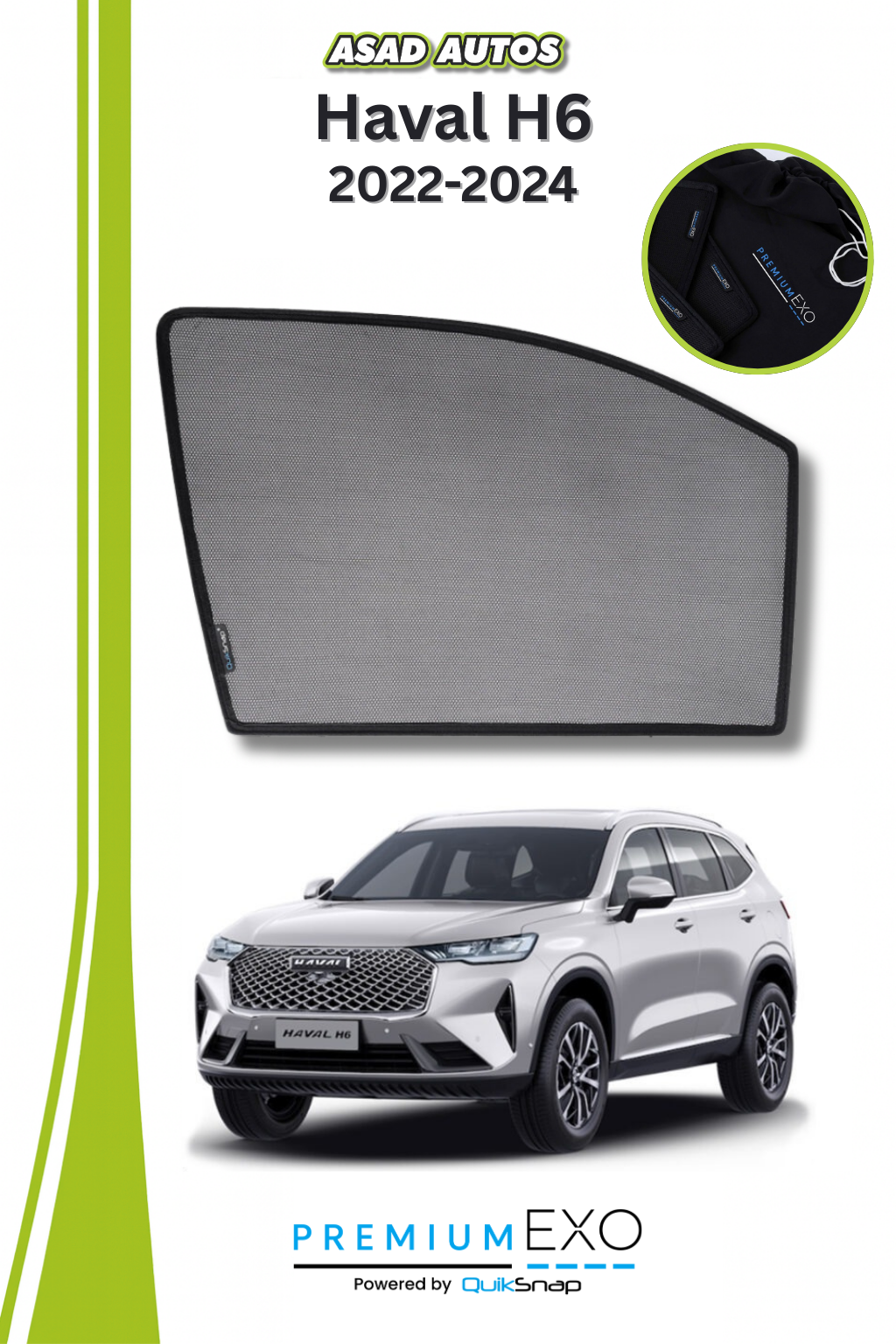 QS Window Sun Shades (Car Pardy) on Haval H6 2022–2025 Crossover Side Windows