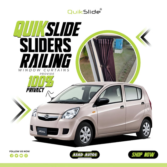 QuikSlide Sliders Railing Curtains Easy-to-Install Car Curtains for Daihatsu Mira – Enhanced Privacy & Comfort"