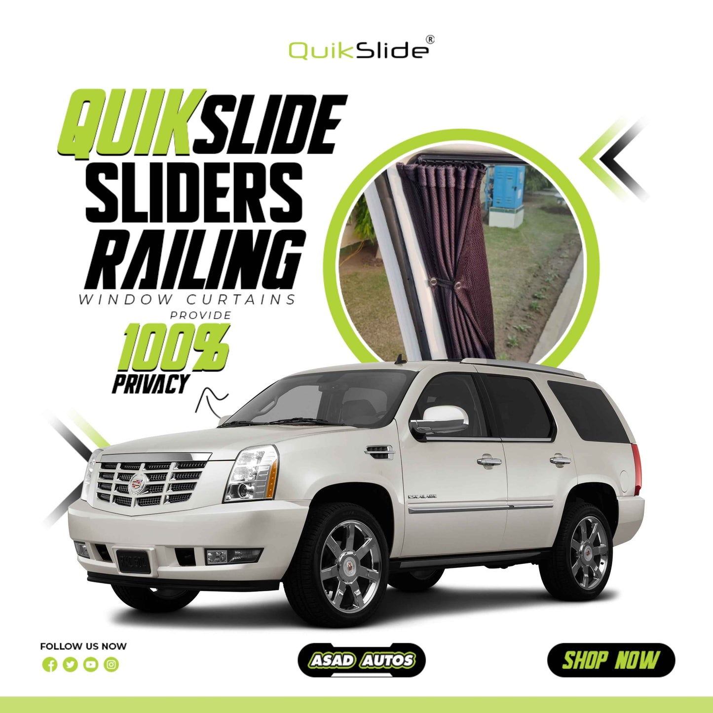 QuikSlide Sliders Railing Curtains for Cadillac Escalade 2008-2013