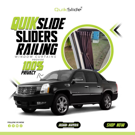 QuikSlide Sliders Railing Curtains for Cadillac Escalade EXT Gen2 2007–2013 Car Window Sun Shades