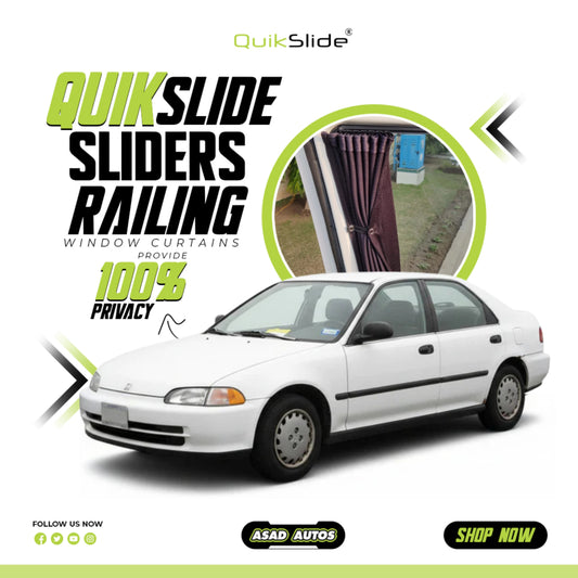 QuikSlide Sliders Railing Curtains for Honda Civic (1992-1995) – Classic Custom Fit Privacy Shades with Sun Protection and UV Block"
