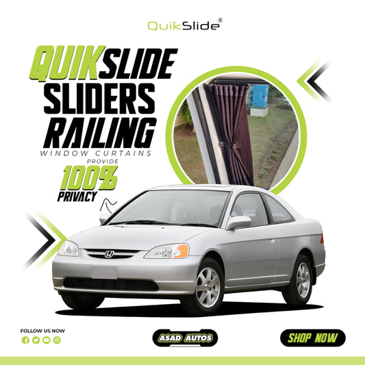 QuikSlide Sliders Railing Curtains for Honda Civic (2001-2005) – Stylish Custom Fit Privacy Shades with Sun Protection and UV Block"