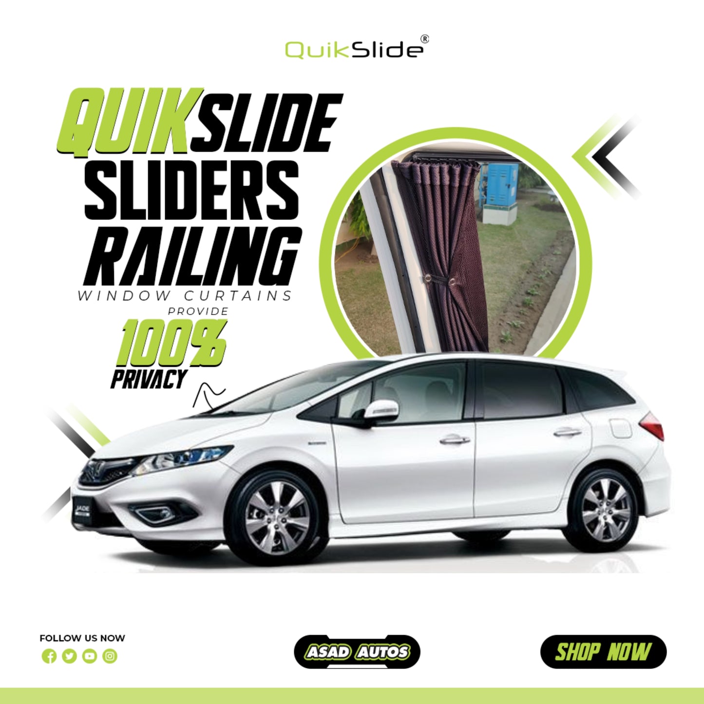 QuikSlide Sliders Railing Curtains for Honda Jade Gen1 (2013-2020) | Sunshade & Privacy