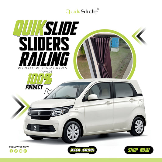 QuikSlide Sliders Railing Curtains for Honda N-WGN 2013-2019 1st Gen premium car window curtain set installed on side windows
