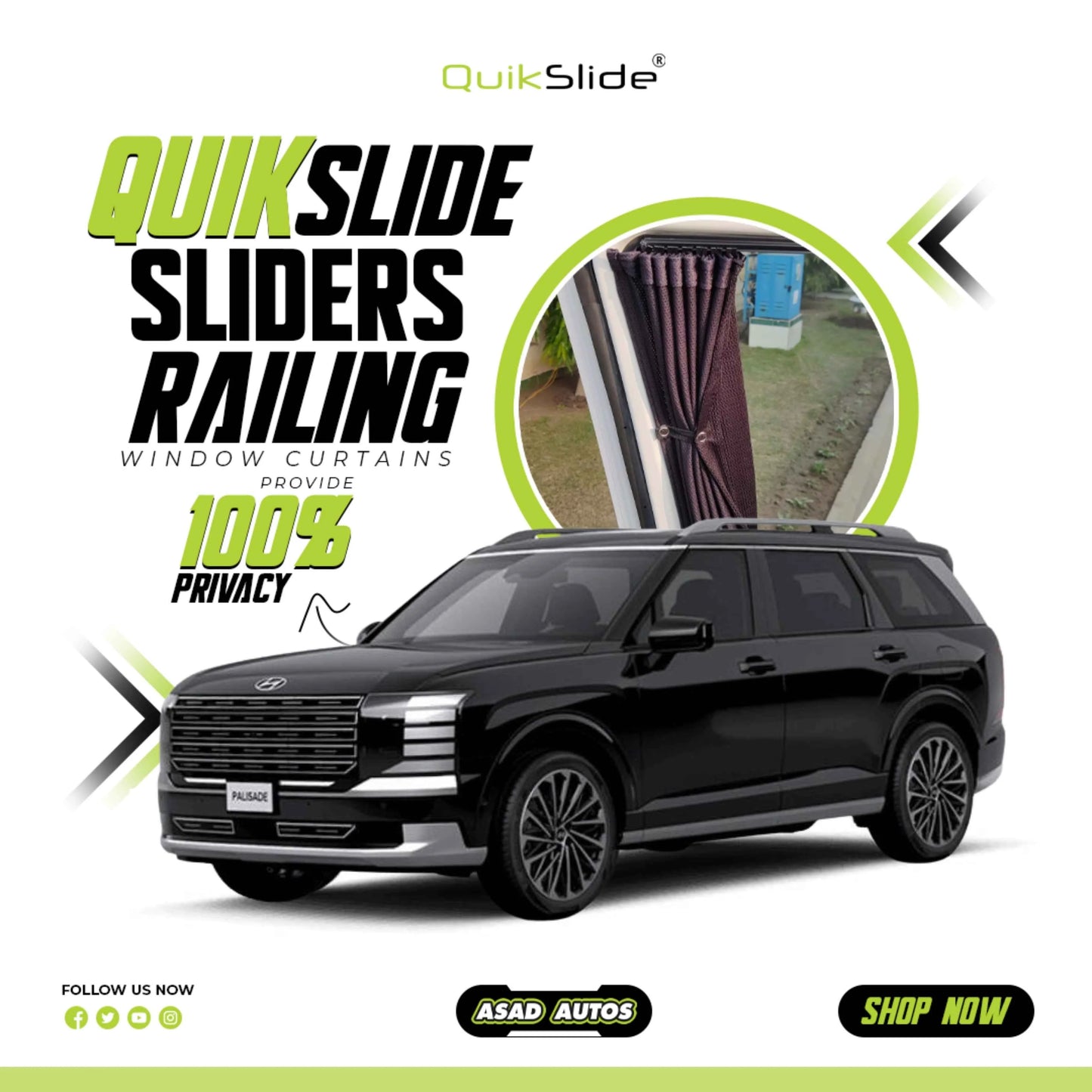 QuikSlide Sliders Railing Curtains for Hyundai Palisade GEN2 2024-2026