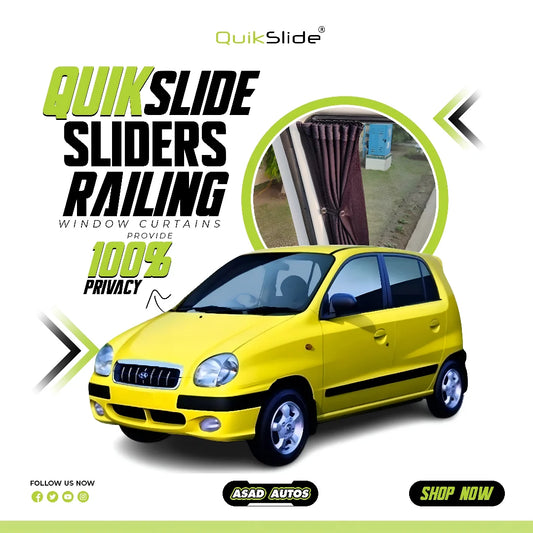 QuikSlide Sliders Railing Curtains for Hyundai Santro Gen2 2000–2003 car window sun shades with UV protection and privacy coverage