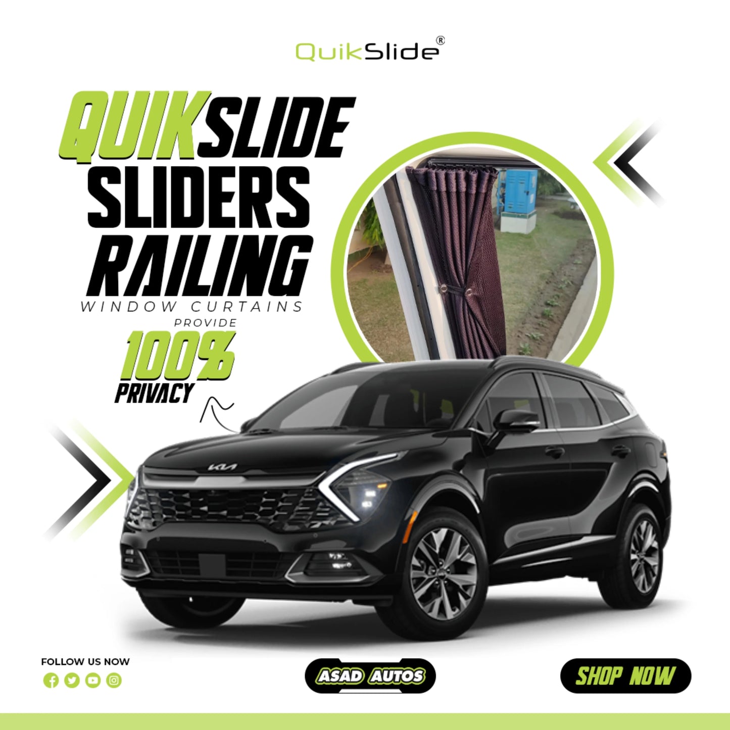 QuikSlide Sliders Railing Curtains for Kia Sportage Gen5 (2023–2025) – Premium Sunshade Privacy Set