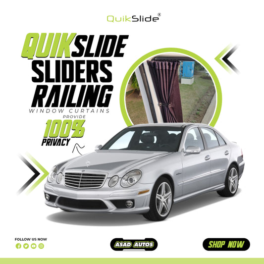 QuikSlide Sliders Railing Curtains for Mercedes-Benz E-Class W211 Gen3 (2001-2009) – Premium Luxury Privacy Shades with Sun Protection and UV Block"