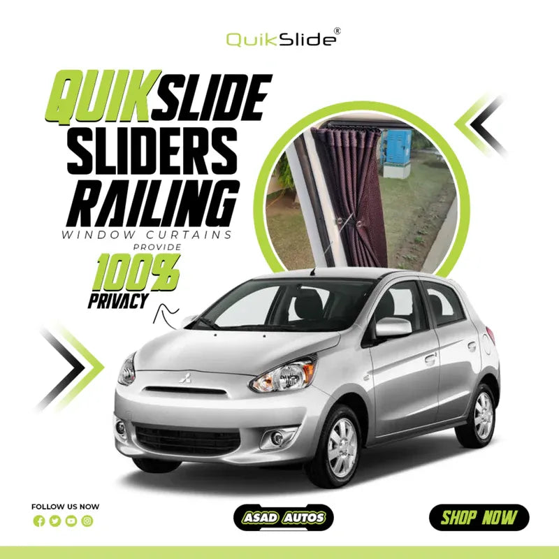 QuikSlide Sliders Railing Curtains for Mitsubishi Mirage Gen4 (2012-2024) – Premium Privacy and Sun Protection, Custom Fit Car Window Shades"