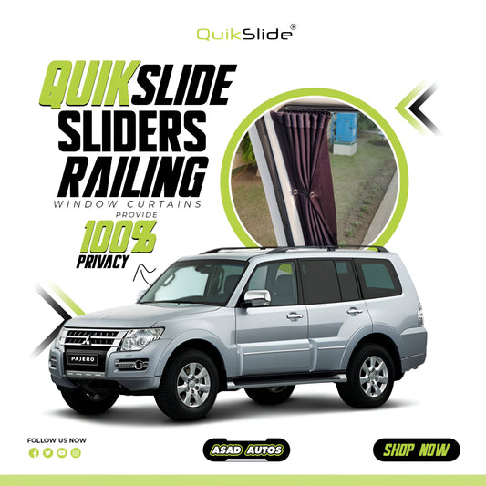 QuikSlide Sliders Railing Curtains for Mitsubishi Pajero 4th Gen (2006-2021) – Premium Privacy and Sun Protection"