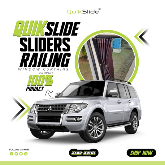 QuikSlide Sliders Railing Curtains for Mitsubishi Pajero Gen4 (2006-2021) | Sun Protection & Privacy