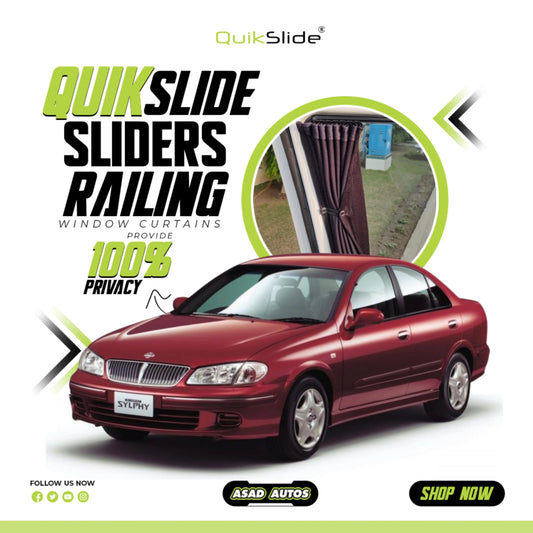 QuikSlide Sliders Railing Curtains for Nissan Bluebird Sylphy Gen1 (2000–2004) – Premium Sun Protection & Privacy Car Curtains