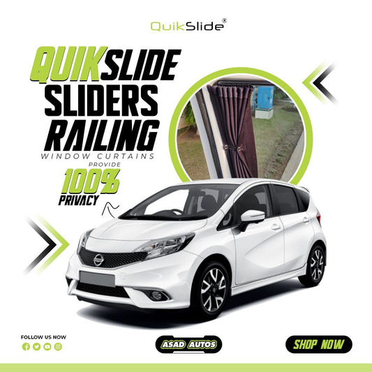 QuikSlide Sliders Railing Curtains for Nissan Note 2nd Gen (2012-2020 e-Note) – Enhanced Privacy and Sun Protection