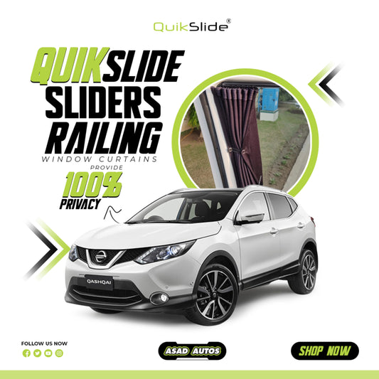 QuikSlide Sliders Railing Curtains for Nissan Qashqai Gen2 (2013 - 2022) — Car Window Shades & Railing Curtains