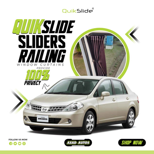 QuikSlide Sliders Railing Curtains for Nissan Tiida Gen1 Sedan 2007-2011
